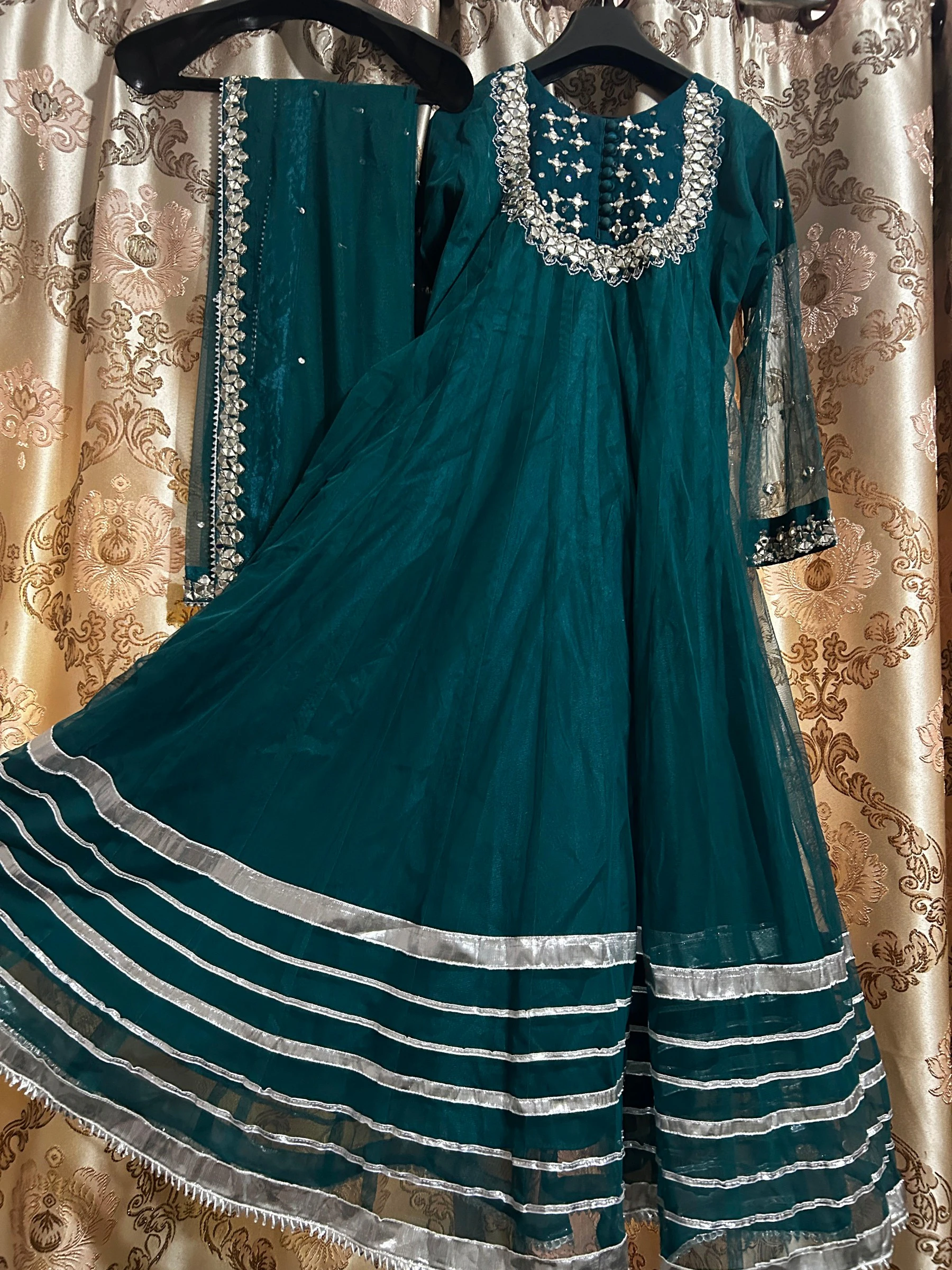 Mirror work 3 pc teal blue dress