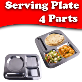 Stainless Steel Food Serving Tray Multi-Compartment Serving Plate