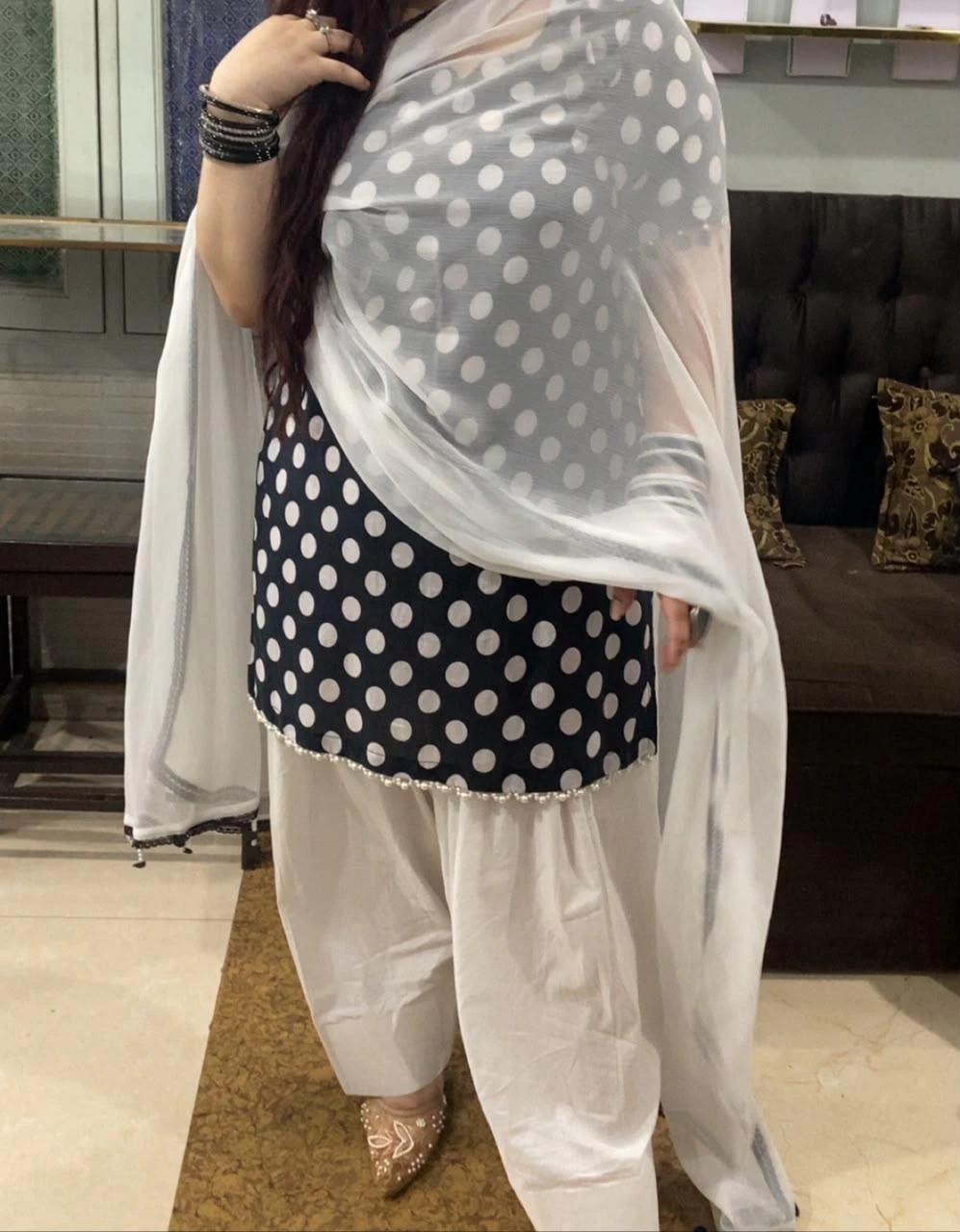 3 Piece Polka dots Lawn Suit