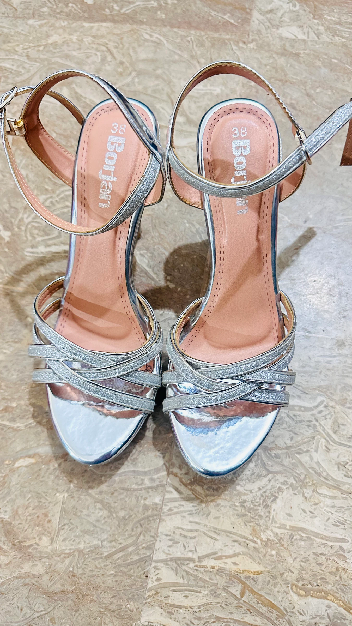 Silver Strappy Heels | Size 38 |