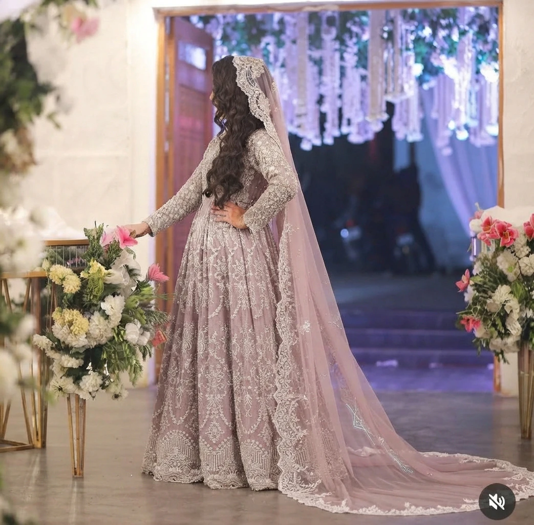 Heavily Embroidered English Maxi with Stone Work and Matching Veil (Engagement/W