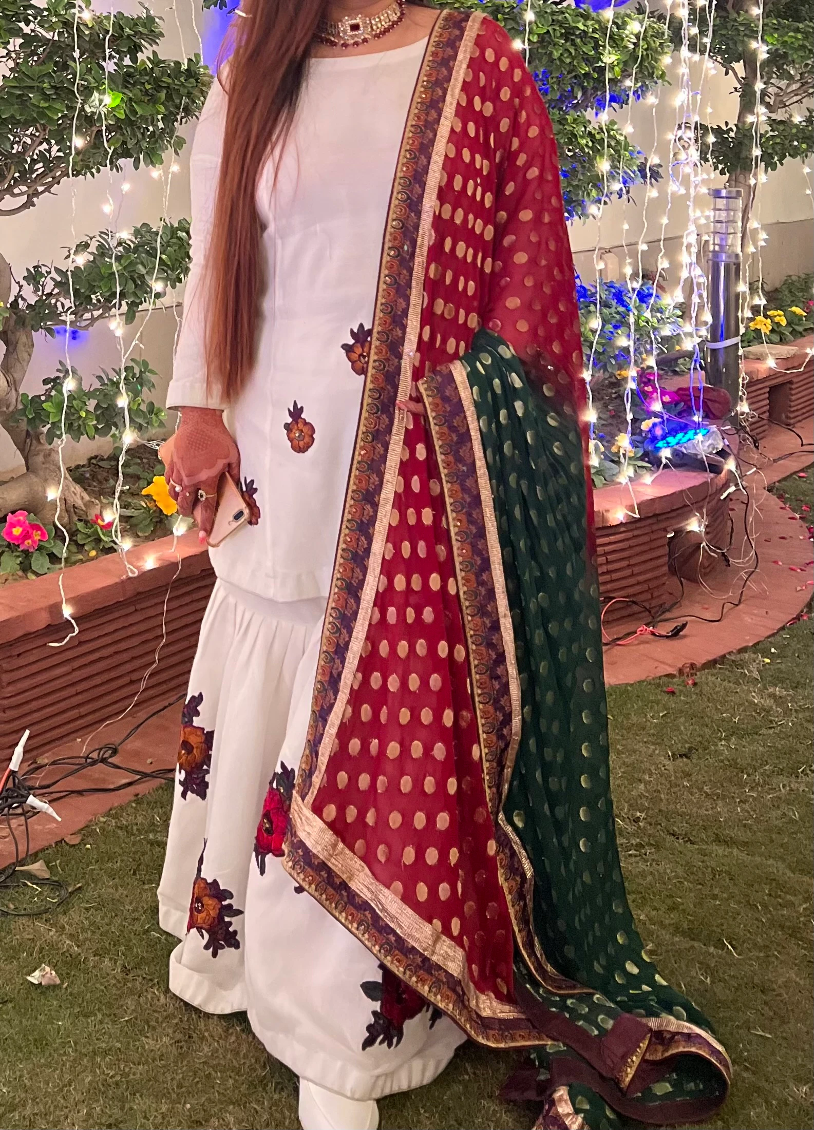 Gharara on khaddi net fabric with aplique work. Original Indian Dupata